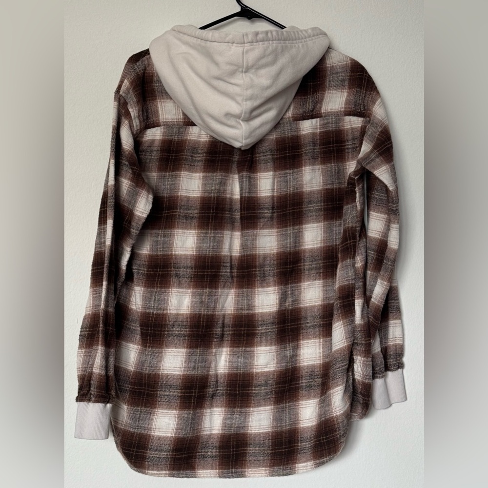 American Eagle Outfitters Brown Plaid Hooded Shacket - Picture 4 of 10